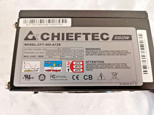 Chieftec 560W ATX Desktop Power Supply CFT-560-A12s (ATX/BTX/EPS) - Picture 2 of 7
