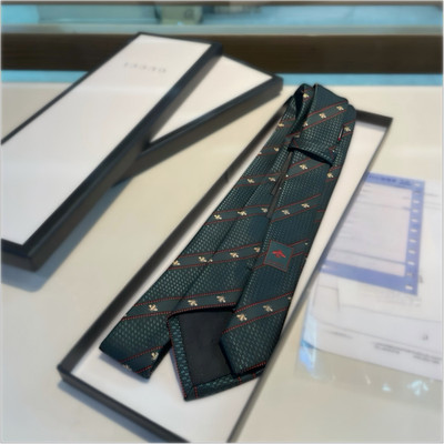 GUCCI Classic Bee Logo Embroidered Silk Tie   7 cm   Dark Green