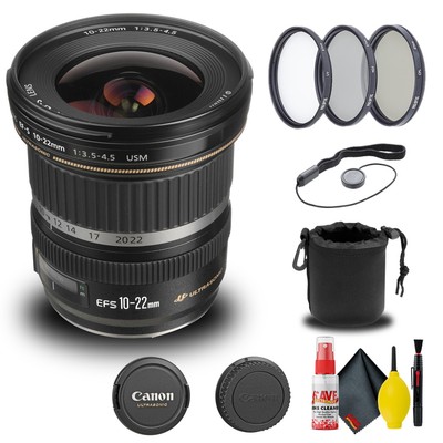 Canon EF-S 10-22mm f/3.5-4.5 USM Lens (9518A002) + Filter + Lens Pouch + More