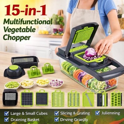 15 in 1 Gemüsehacker Küche Mandoline Gemüseschneider Hobel Obst Würfelschneider