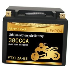 YTX12A-BS 380A Lithium LiFePO4 Motorcycle Battery, 12.8V 8AH, Fits for