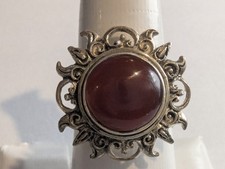 Vintage Sterling Silver 925 Carnelian Sun Ring Size 7.25