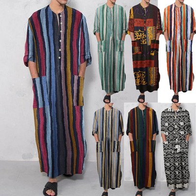 NEW Brandneu Herren Robe Langes Kleid Einfarbig Jubba Kaftan Kleidung Langarm