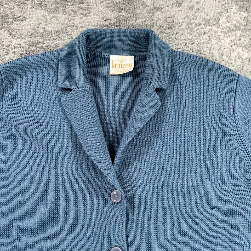 Vintage Jantzen Sweater Womens Large Blue Knit Blazer Cardigan 100% Acrylic 80s - Image 2 of 4