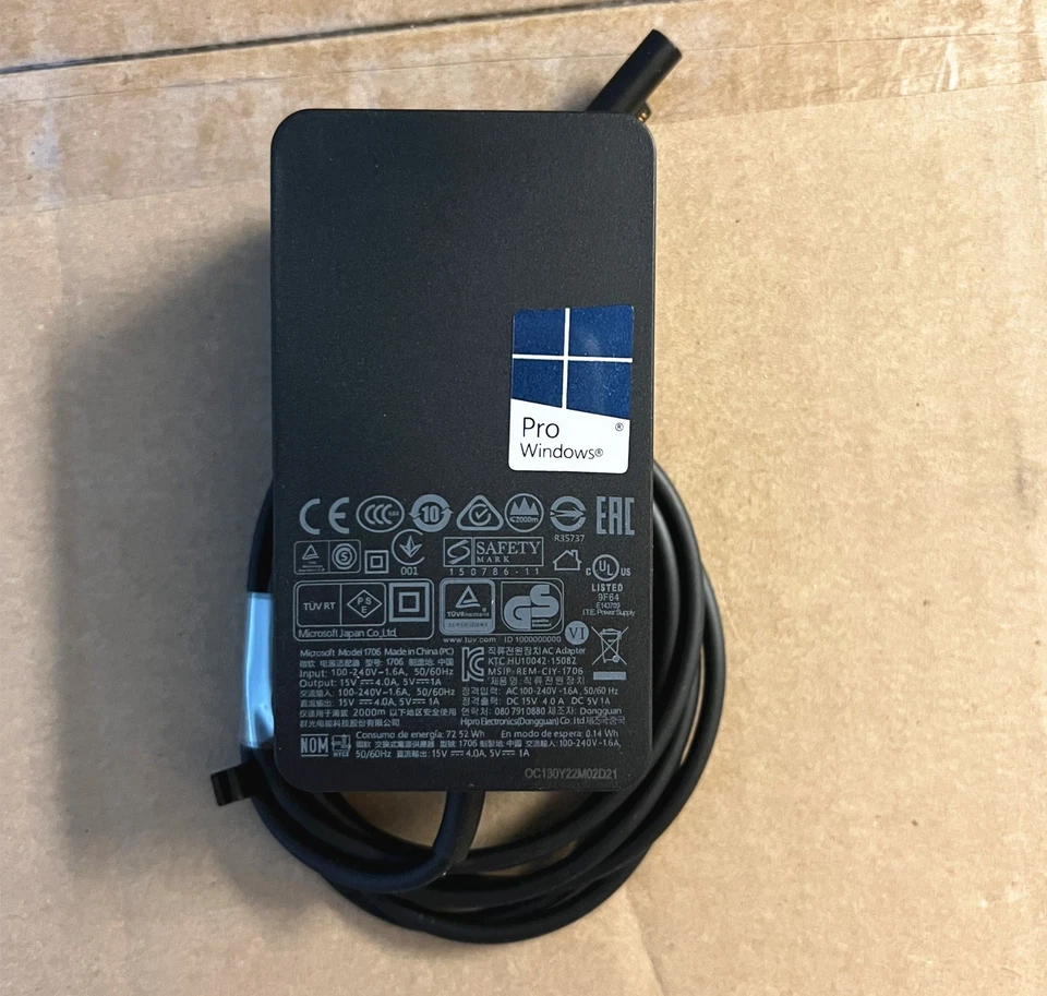 Cargador adaptador 1706 genuino OEM 65W Microsoft Surface Pro Book 1 2 3 4 5 6 7 X Foto 2 de 4