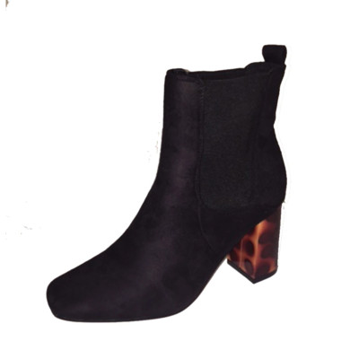WOMENS LADIES ANKLE BOOTS FAUX SUEDE BLOCK LEOPARD HEEL