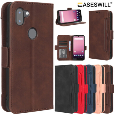 For Orbic Fun+ Plus / Q10 4G Leather Card Holder Wallet Case + Screen Protector