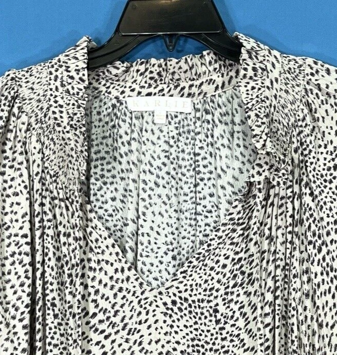 BLUSA TOP KARLIE Beige LEOPARDO Crepé Cuello en V Manga Globo FLUIDA Carrera Talla L Foto 2 de 4