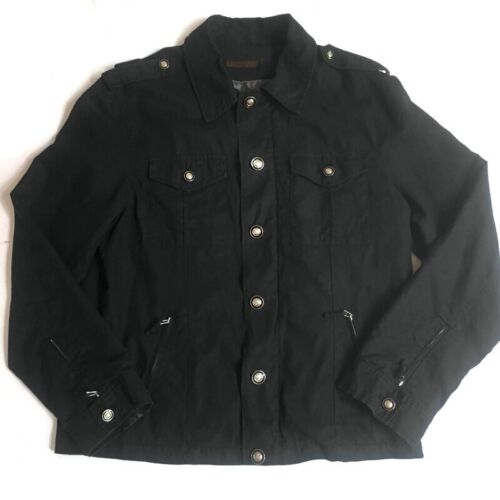 Barkers Mens Jacket Coat Linen Blend Zip Buttons Pockets Shoulder Tab Black Sz M - Picture 2 of 12