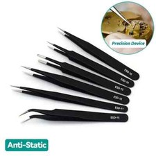 6pcs ESD Anti-Static Stainless Steel Tweezers Great For Small Electronics