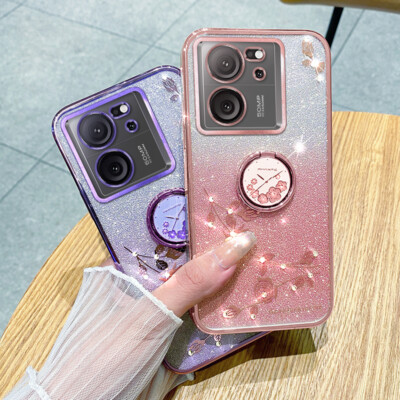 For Xiaomi 13T Pro Luxury Bling Glitter Pattern Clear Ring Holder Case Cover