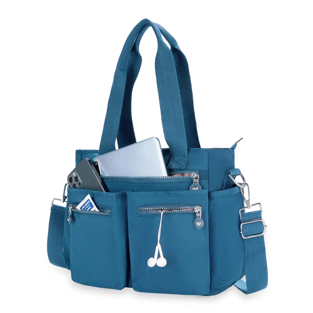 Women's Canvas Tote Crossbody Bag with Multiple Pockets