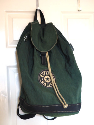 Kipling Vintage Rare 90's Large Green Duffel Bag Retro Backpack Rucksack 18''x12''