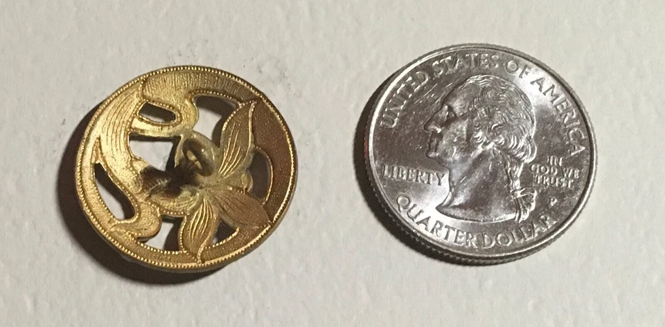 French Enamel Button Champleve Art Nouveau w Flower Pierced 7/8" Autumn Tones - Image 4 of 4