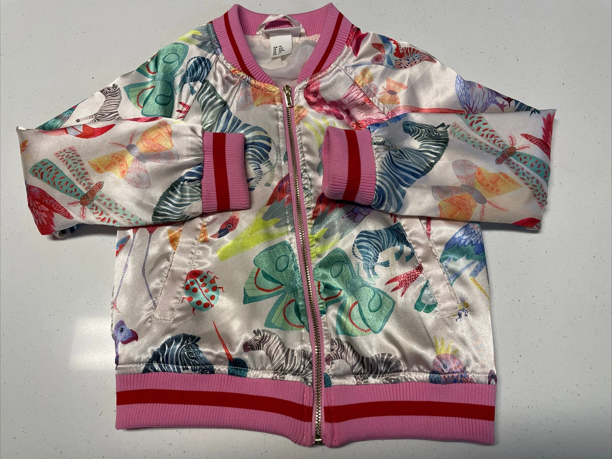 Nathalie Lete H M Girls Satin Bomber Jacket Birds Bugs Zebras Full
