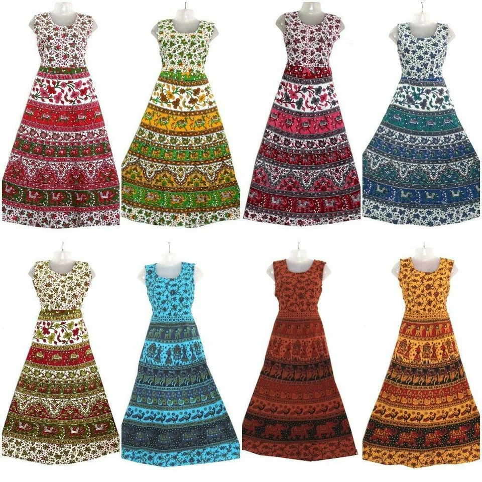 Lote de 10 piezas maxi vestido largo hippie de algodón gitano bohemio floral indio para mujer Foto 2 de 4