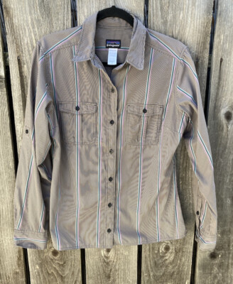 Women's Patagonia Multicolor Striped Button-Up Shirt 12 Poly Open Light Breath