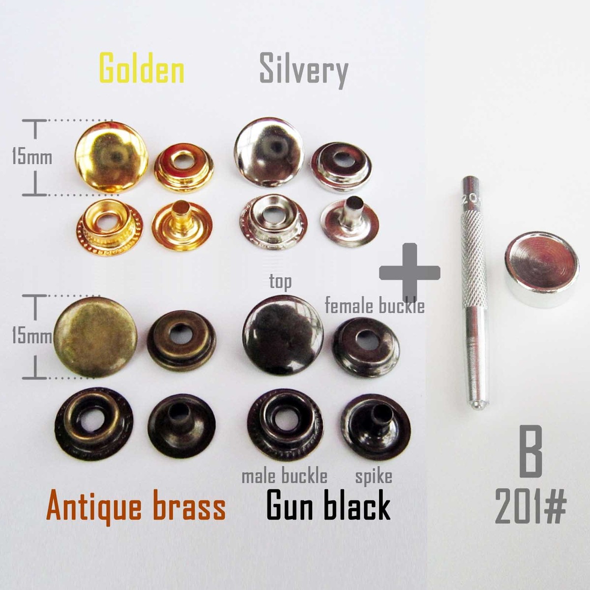 Metal 201 Snap Button Press Stud Leather Bag Clothes Popper Metal 201 Snap Button Press Stud Leather Bag Clothes Popper