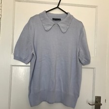 Marks and Spencer Collection Blue Jumper Size 12 Short Sleeve Collared Cotton