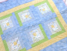Baby Quilt Handmade Blanket Pink Blue Yellow Green Print 48 x 38