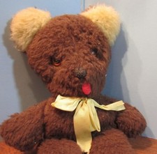 12" VINTAGE TOYS Brown  Tan Plush TEDDY BEAR YELLOW BOW