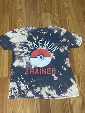 Anime Pokemon Trainer T-Shirt Boys Youth Large L Short Sleeve Bleached Tie Dye