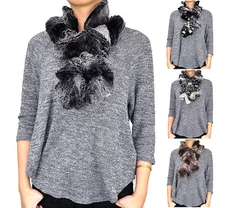 Faux Fur Two Tone Color Pull Through Collar Neck Wrap Loop Infinity Scarf Warm