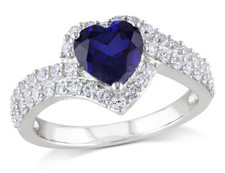 Lab-Created Blue and White Sapphire Heart Ring 2.75 ctw in Sterling Silver
