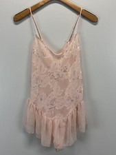 Vtg Ralph Montenero Teddy Lingerie Sz Medium Pink Floral Embossed High Cut 70 s