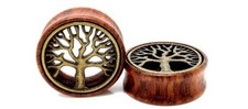 PAR Túneles para los oídos Árbol de la Vida Madera y Latón Túneles para los oídos Medidores para los oídos Tapones para los oídos