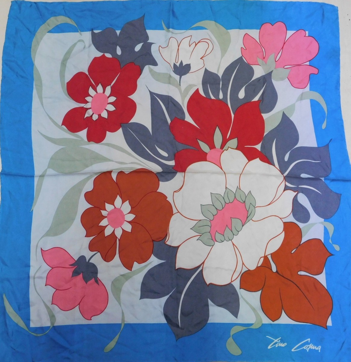 Foulard Vintage Tino Cosma 100% Soie - Carré, Marron, Très Bon état