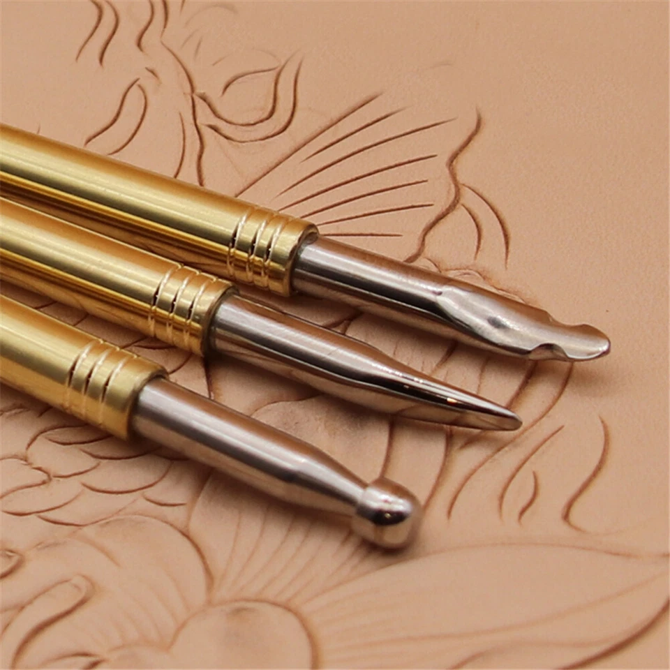 Juego de herramientas de modelado de cuero de 3 piezas herramientas con forma de latón perforador herramientas artesanales de cuero Foto 2 de 4