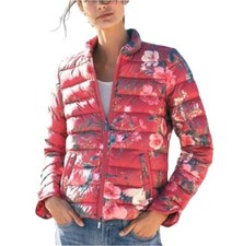 Ilse Jacobsen Women Size Us 12 Red Floral Birds Lightweight Down Puffer Coat Nwt