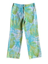 Talbots Womens Crop Pants Size 8 Petite Green Floral Tropical Vacation Resort