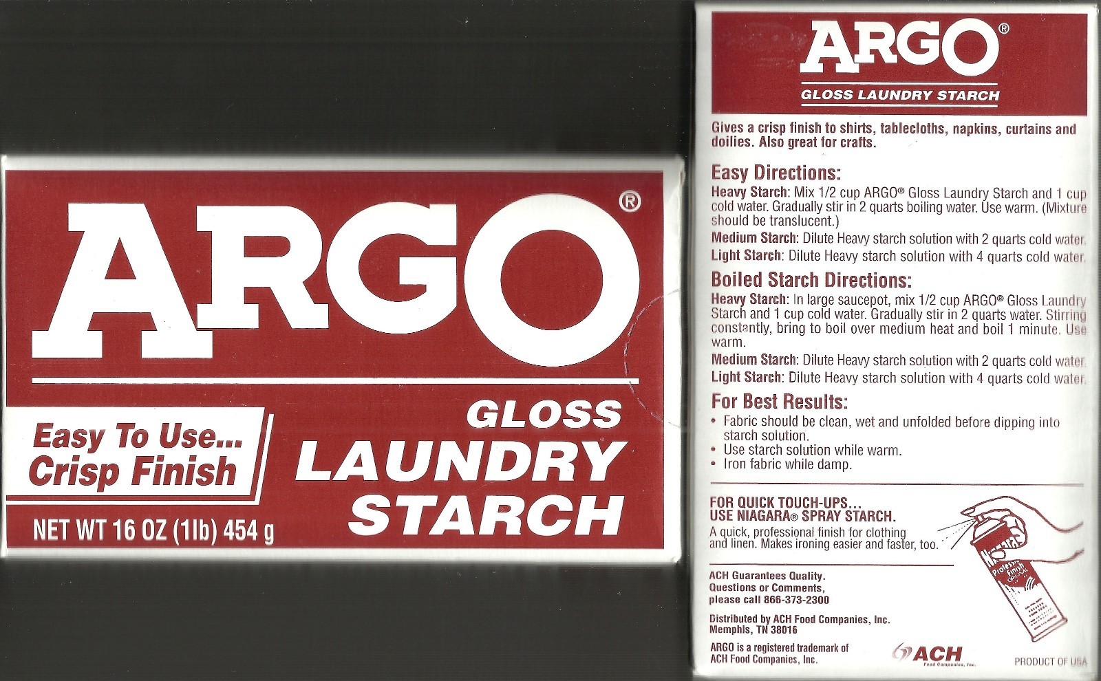 ARGO gloss POWDER LAUNDRY STARCH 2 Boxes 16 oz Box crisp finish shirts