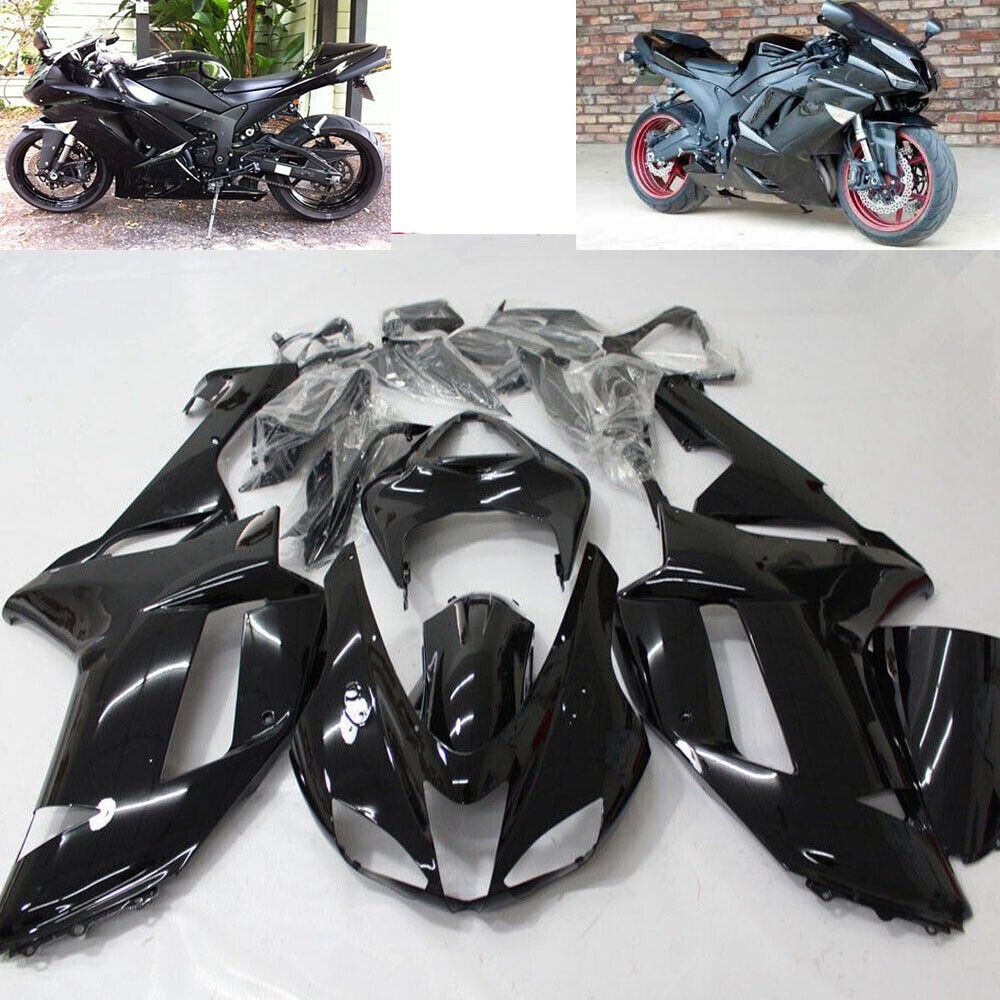 フォトセット Glossy Black Fairing Kit For Kawasaki Ninja ZX6R ZX636 ZX600P 2007