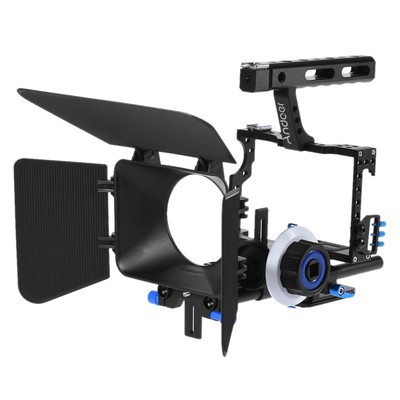 Andoer Video Camera Cage Rig Kit Matte Box Follow Focus 15mm Rail Rod Rig O2M5