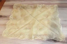 Vtg Small Sheer Floral Scalloped Edge Handkerchief Hanky Yellow Chiffon 7624 B12