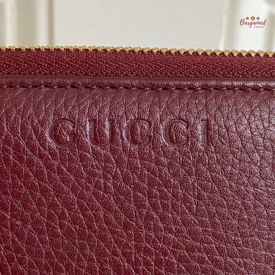 Authentic GUCCI Maroon Pebbled Leather Zip-Around Bifold Wallet