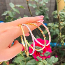 Yellow Gold Plated Multicolor Round Open Cuff Cubic Zirconia Stack Thin Bangle