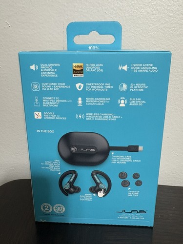 BRAND NEW JLAB EPIC SPORT ANC 3 TRUE WIRELESS BLUETOOTH EARBUDS - Picture 2 of 3