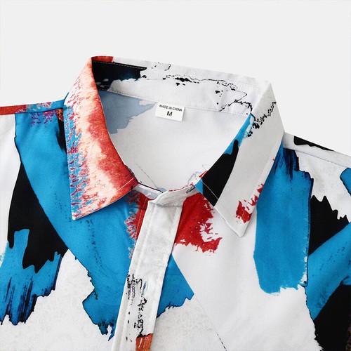 Camicia uomo manica corta hawaiana bottoni maglietta tropicale estiva spiaggia casual ♡ - Foto 6 di 21