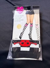Music Legs Opaque Checker Knee High Socks with Crossbone Print Style 5776