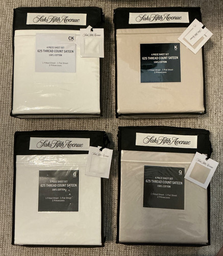 NWT Saks Fifth Avenue Luxury Sheet Set 625CT Cotton