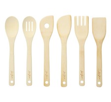 6 Pcs Bamboo Cooking Utensil Set - Non-stick Heat Resistant large,