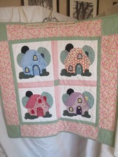 Hand Made Wall Hanging Quilted Pieced Home Houses Trees