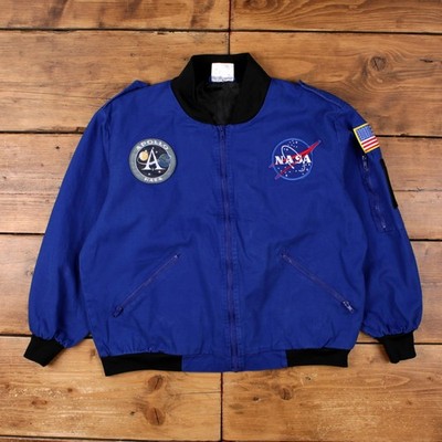 Vintage Get Real Gear Bomberjacke M Herren 90s blau Nasa Apollo 11 gefüttert Flight