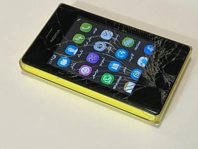 Nokia Asha 503 Yellow w/ Battery Working Cracked Screen Poor Condition