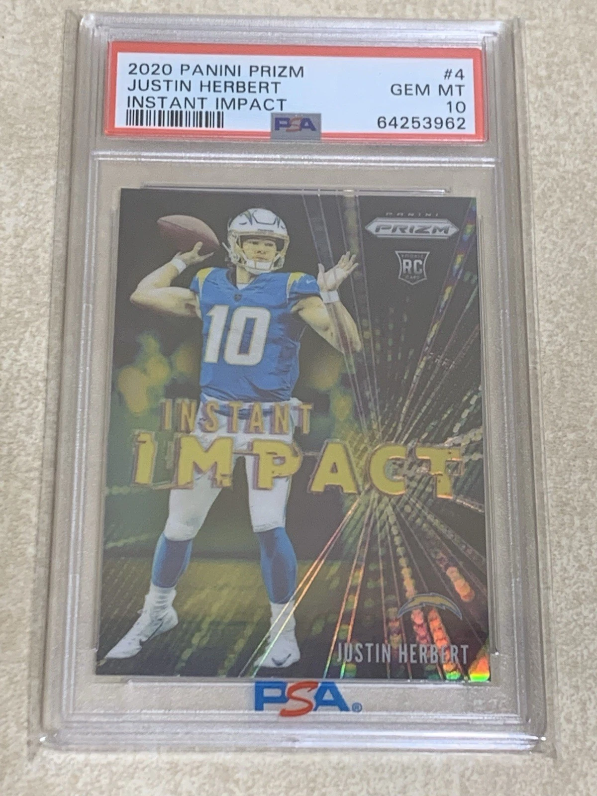 Justin Herbert Panini Prizm Instant Impact #4 Base