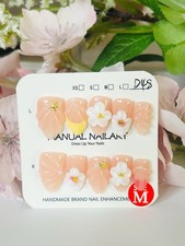 Manual Nailart Peach White 3D Flower Medium Almond Press-On Nails Full Cover